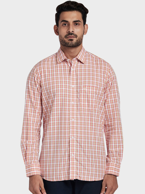 

ColorPlus Men Orange & White Tailored Fit Checked Casual Shirt