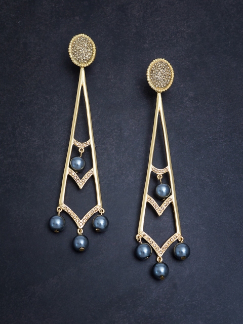 

Golden Peacock Gold-Toned & Grey Geometric Drop Earrings