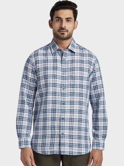 

ColorPlus Men Blue & Red Tailored Fit Checked Casual Linen Shirt