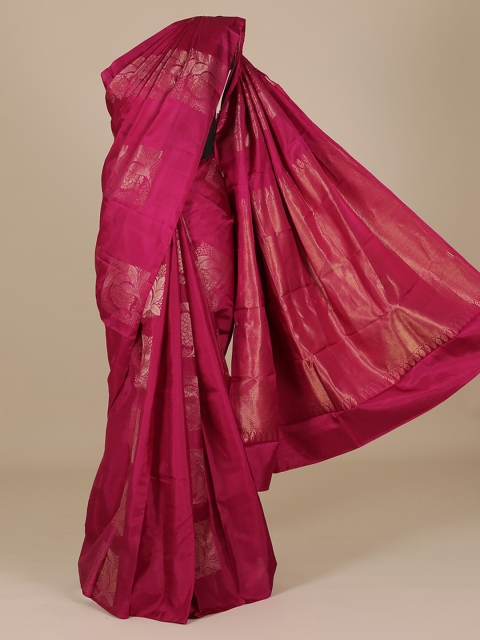 

Pothys Magenta & Gold-Toned Pure Silk Woven Design Saree