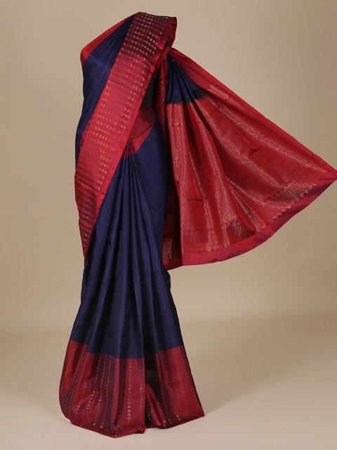 Pothys Blue & Maroon Pure Silk Solid Saree