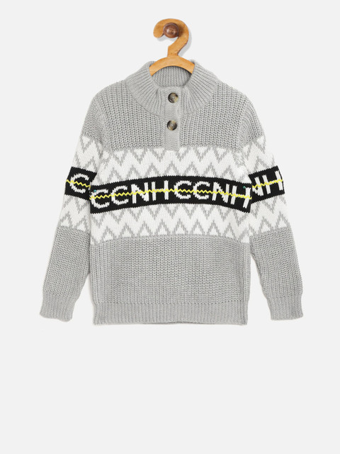 

Cherry Crumble Kids Grey & White Self Design Sweater