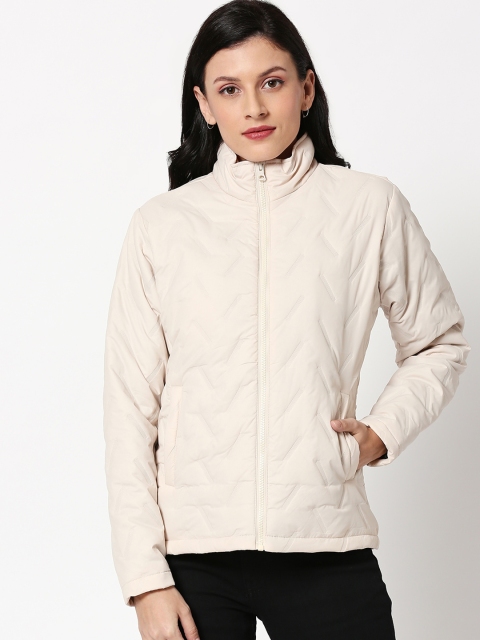 

Bewakoof Women Cream-Coloured Solid Bomber