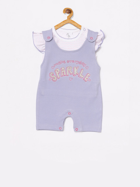 

BABY GO Infant Girls Purple & White Printed Dungarees with T-Shirt