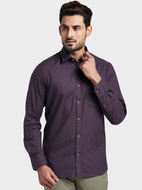 

ColorPlus Men Brown & Navy Blue Tailored Fit Checked Casual Shirt