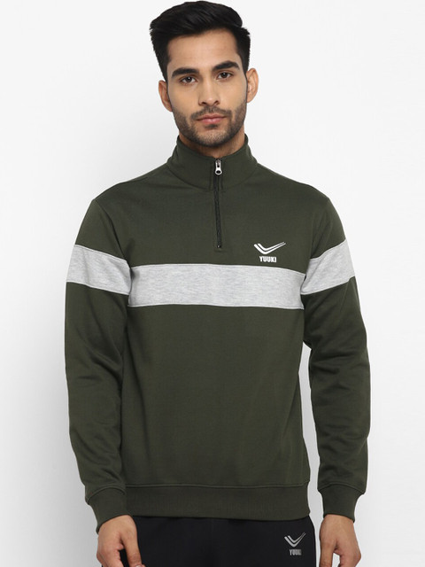 

Yuuki Men Olive Green & White Colourblocked Sweatshirt