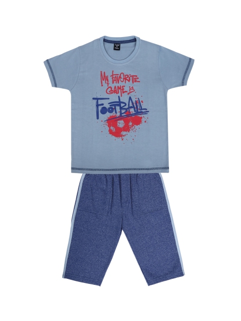 

Todd N Teen Boys Blue & Navy Blue Printed T-shirt with Shorts
