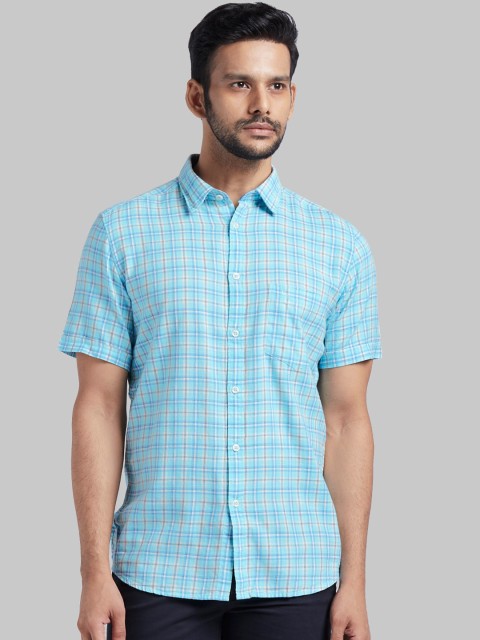

Parx Men Blue & Brown Slim Fit Checked Casual Shirt