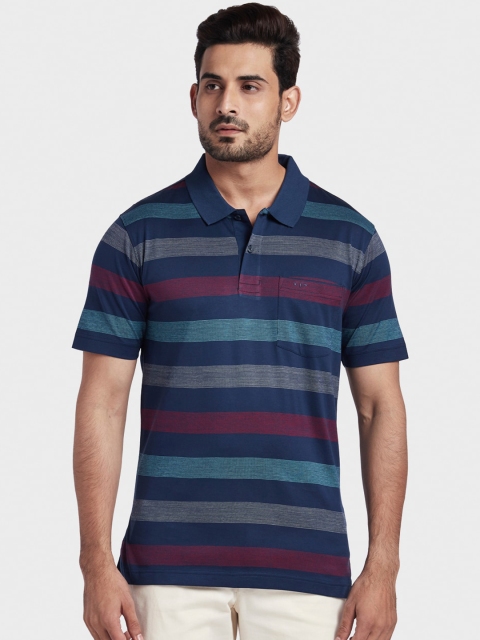 

ColorPlus Men Multicoloured Striped Polo Collar T-shirt, Multi