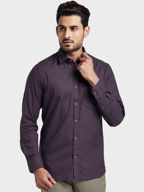 

ColorPlus Men Brown & Blue Tailored Fit Checked Casual Shirt