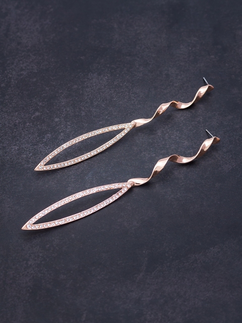 

Golden Peacock Rose Gold-Toned Geometric Drop Earrings
