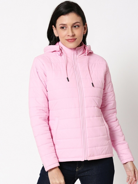 

Bewakoof Women Pink Solid Water Resistant Padded Jacket with Detachable Hood