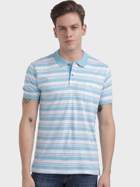 

ColorPlus Men Blue Striped Polo Collar T-shirt