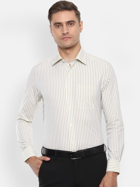 

Louis Philippe Men Cream-Coloured & Yellow Regular Fit Striped Formal Shirt