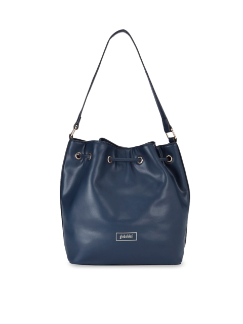 

Global Desi Navy Blue Solid Hobo Bag