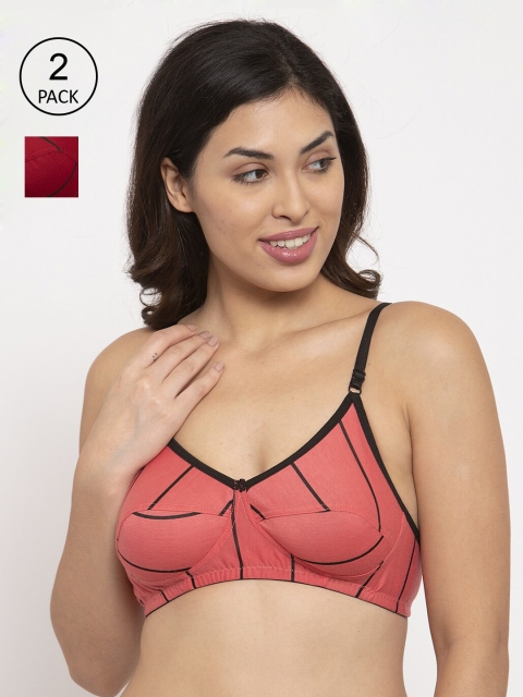 

Innocence Coral & Maroon Pack of 3 Non-Wired Non Padded Everyday Bra BBAPLIN90617_28B