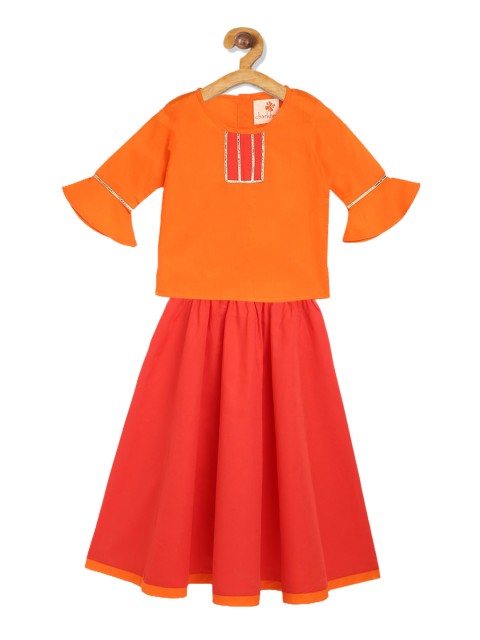 charkhee Orange & Maroon Ready to Wear Lehenga With Blouse
