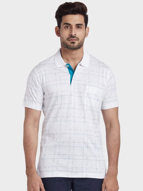 

ColorPlus Men White Checked Polo Collar T-shirt