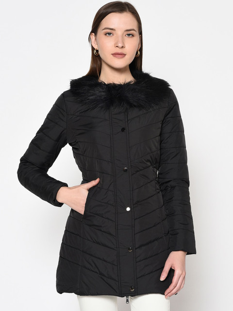

METTLE Women Black Solid Padded Jacket
