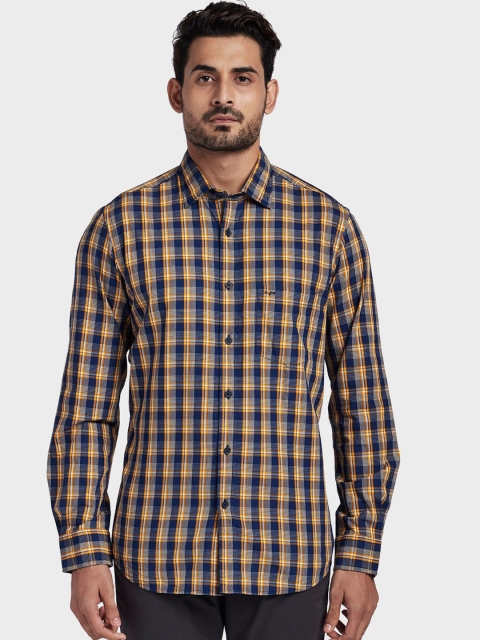 

ColorPlus Men Yellow & Navy Blue Tailored Fit Checked Casual Shirt