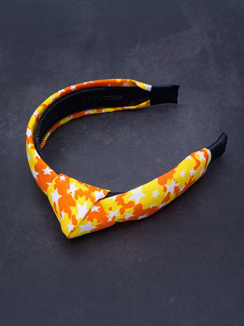 

Golden Peacock Yellow & Orange Floral Printed Top Knot Hairband