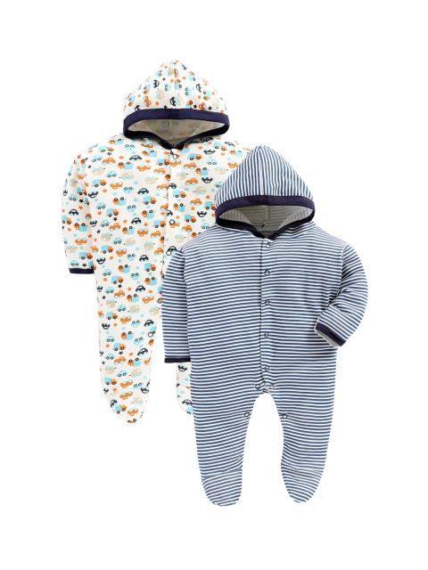

BUMZEE Infants Navy Blue & White Printed Pack of 2 Sleepsuits