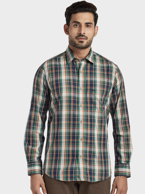 

ColorPlus Men Green & Off-White Tailored Fit Checked Casual Shirt