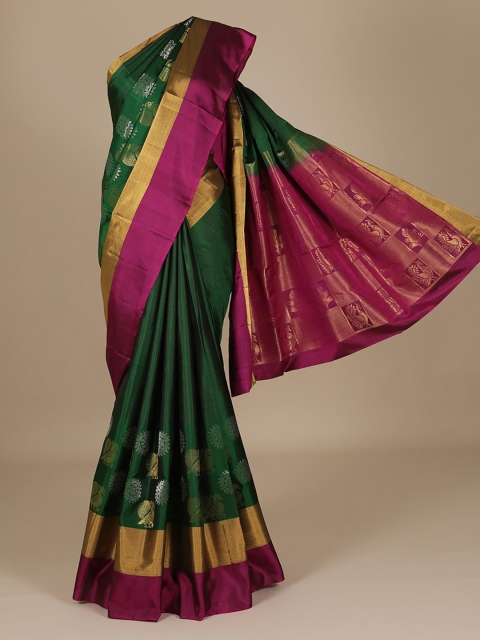 

Pothys Green & Gold-Toned Pure Silk Woven Design Saree