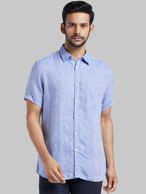 

Parx Men Blue Slim Fit Solid Linen Casual Shirt