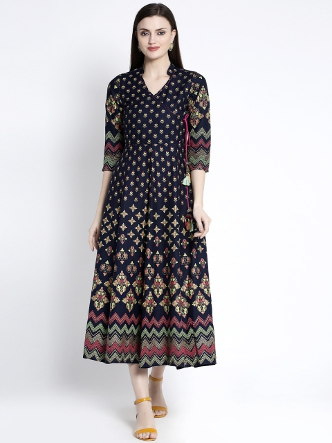 

ANAISA Women Navy Blue Printed Fit and Flare Dress
