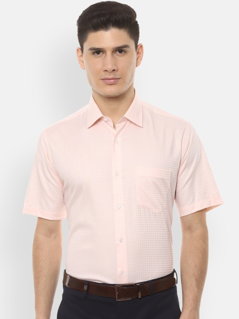 

Van Heusen Men Peach-Coloured Regular Fit Checked Formal Shirt