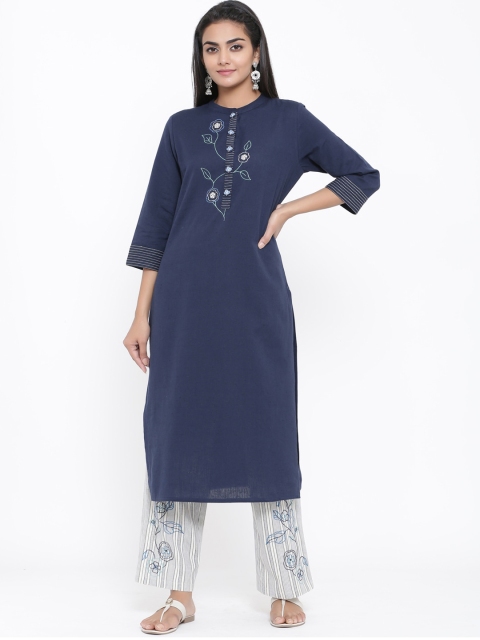 

PIROH Women Blue & White Embroidered Kurta with Palazzos