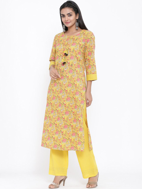 

PIROH Women Yellow & Pink Floral Printed Kurta with Palazzos