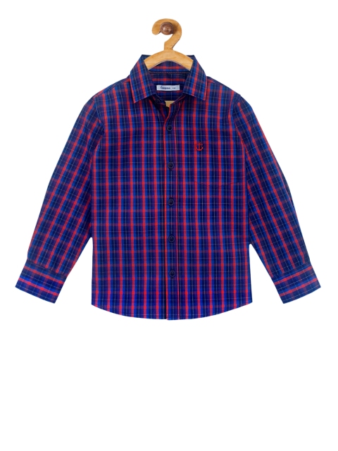 

Campana Boys Navy Blue & Red Regular Fit Checked Casual Shirt
