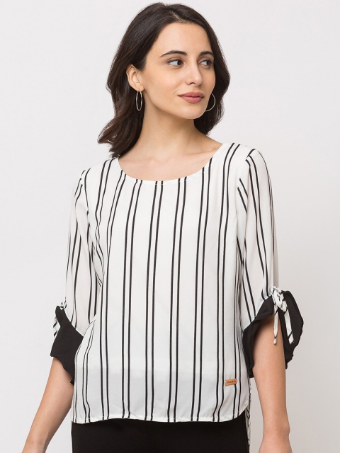 

SHECZZAR Women White & Black Striped Top