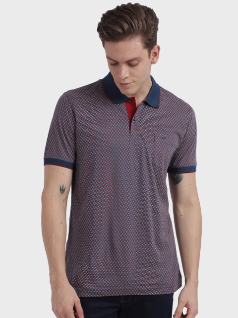 ColorPlus Men Navy Blue Printed Polo Collar T-shirt