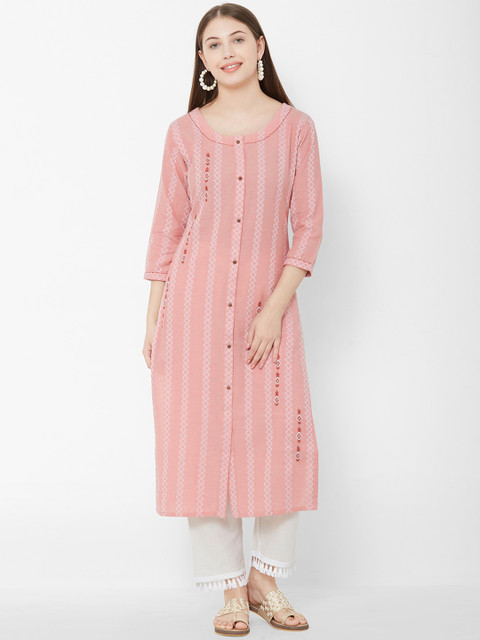 

Os Women Pink Woven Design Kurta with Trousers