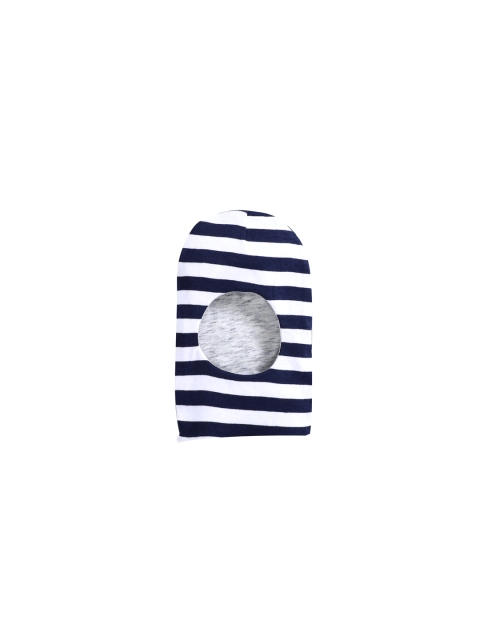 BUMZEE Unisex Kids Navy Blue & White Printed Beanie