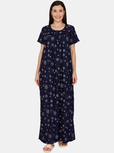 

Zivame Navy Blue Printed Nightdress
