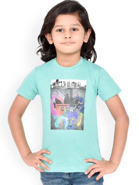 

ORANGE PUMPKKIN Boys Turquoise Blue Printed Round Neck T-shirt