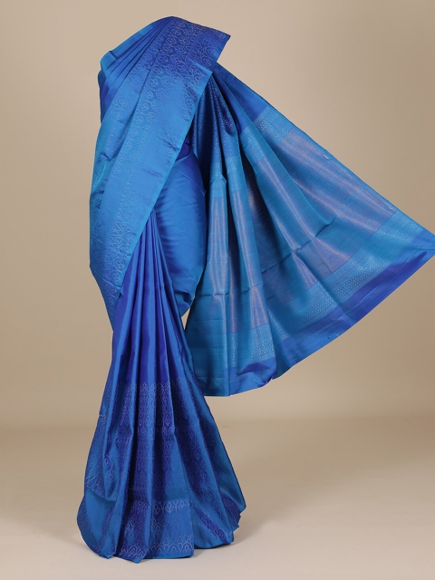

Pothys Blue & White Pure Silk Printed Saree