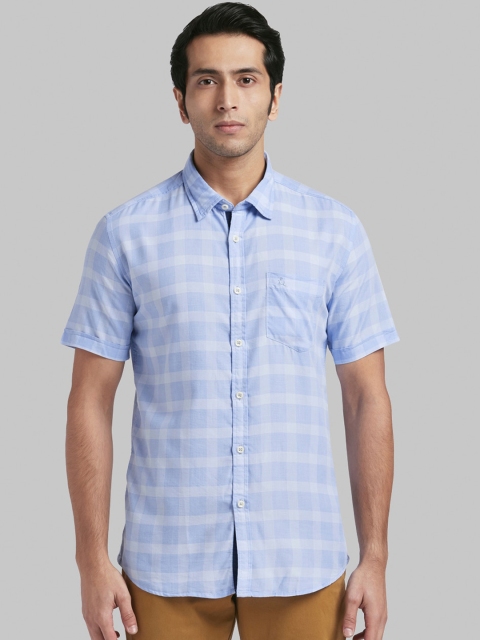 

Parx Men Blue & White Slim Fit Checked Casual Shirt