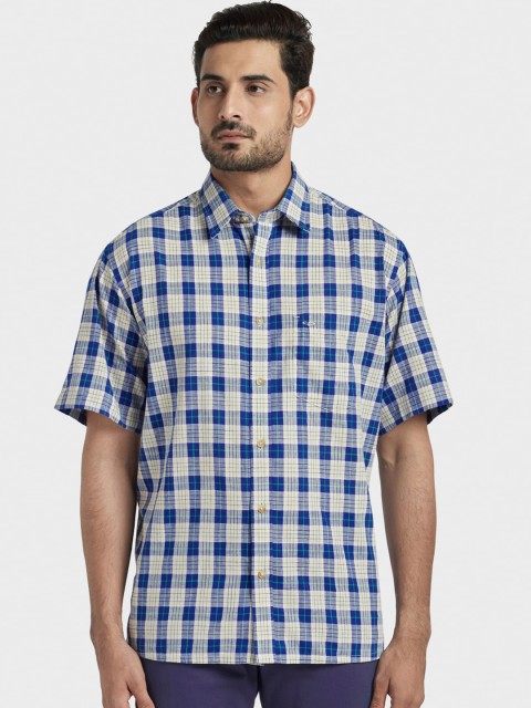 

ColorPlus Men Blue & White Regular Fit Checked Casual Shirt