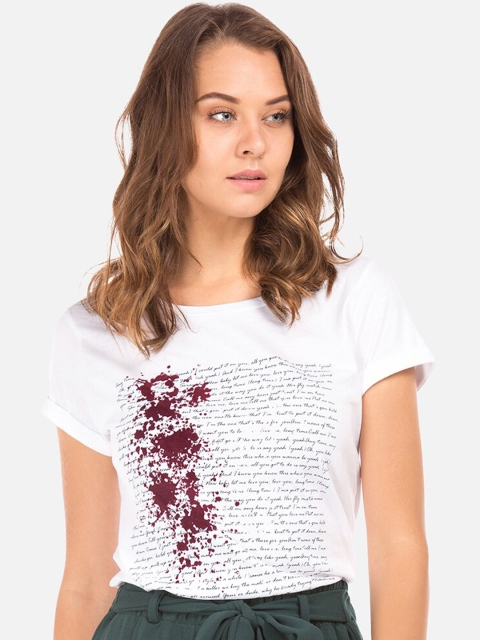 

Cherokee Women White Printed Round Neck T-shirt