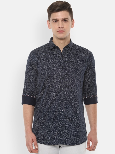 

V Dot Men Navy Blue Slim Fit Printed Casual Shirt