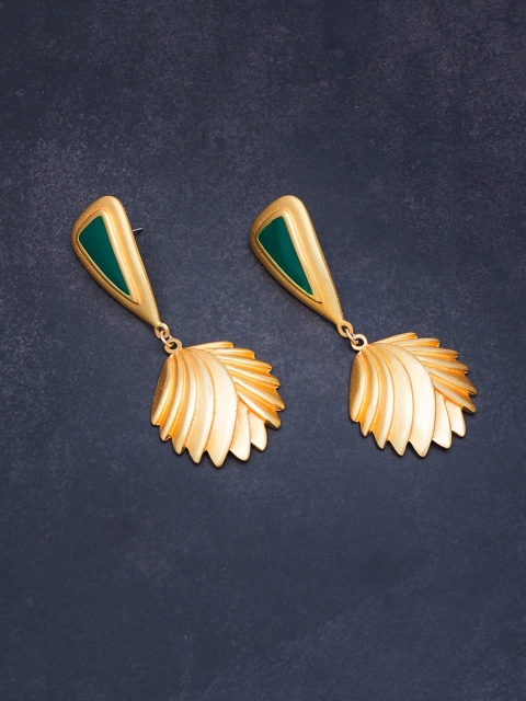 

Golden Peacock Gold-Toned & Green Contemporary Drop Earrings