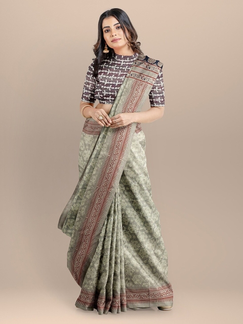 

BharatSthali Grey Printed Pure Cotton Saree