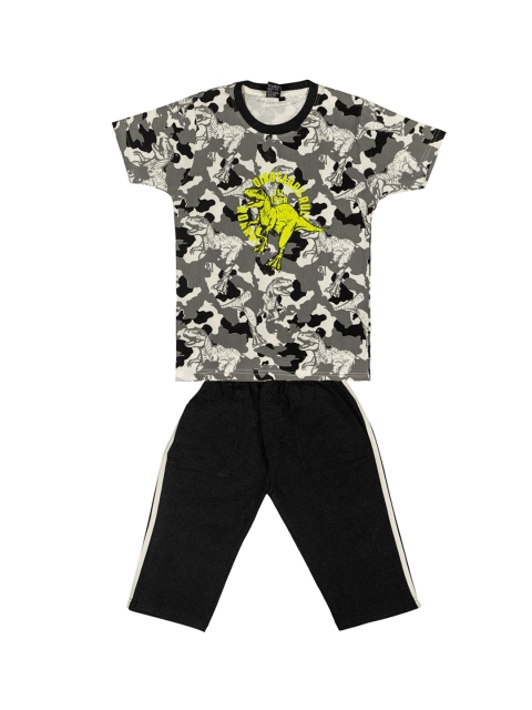 

Todd N Teen Boys Grey & Black Printed T-Shirt With Shorts
