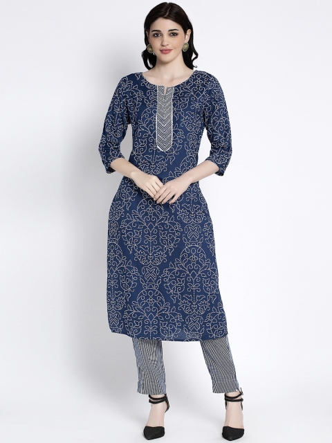 

ANAISA Women Blue Printed Kurta with Trousers