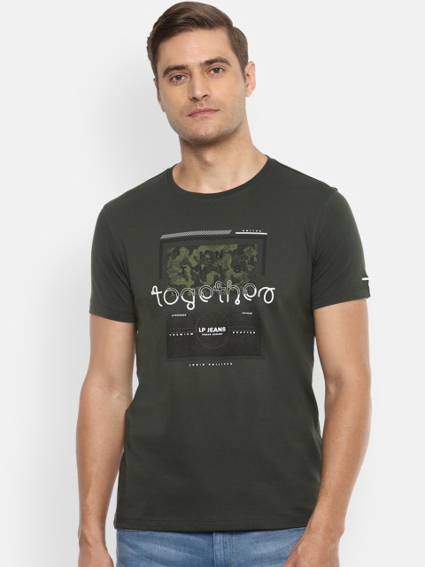 

Louis Philippe Jeans Men Olive Green Printed Round Neck T-shirt
